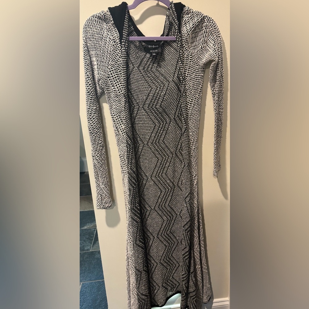 Peace Love World Long Hooded Cardigan Super Soft Gray & White